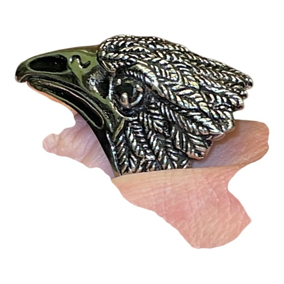 Eagle Ring Stainless Steel Ring black rhinestone eyes. Statement ring - Picture 5 of 10